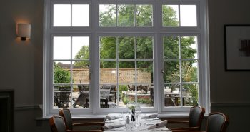 Timber casement windows in restaurant