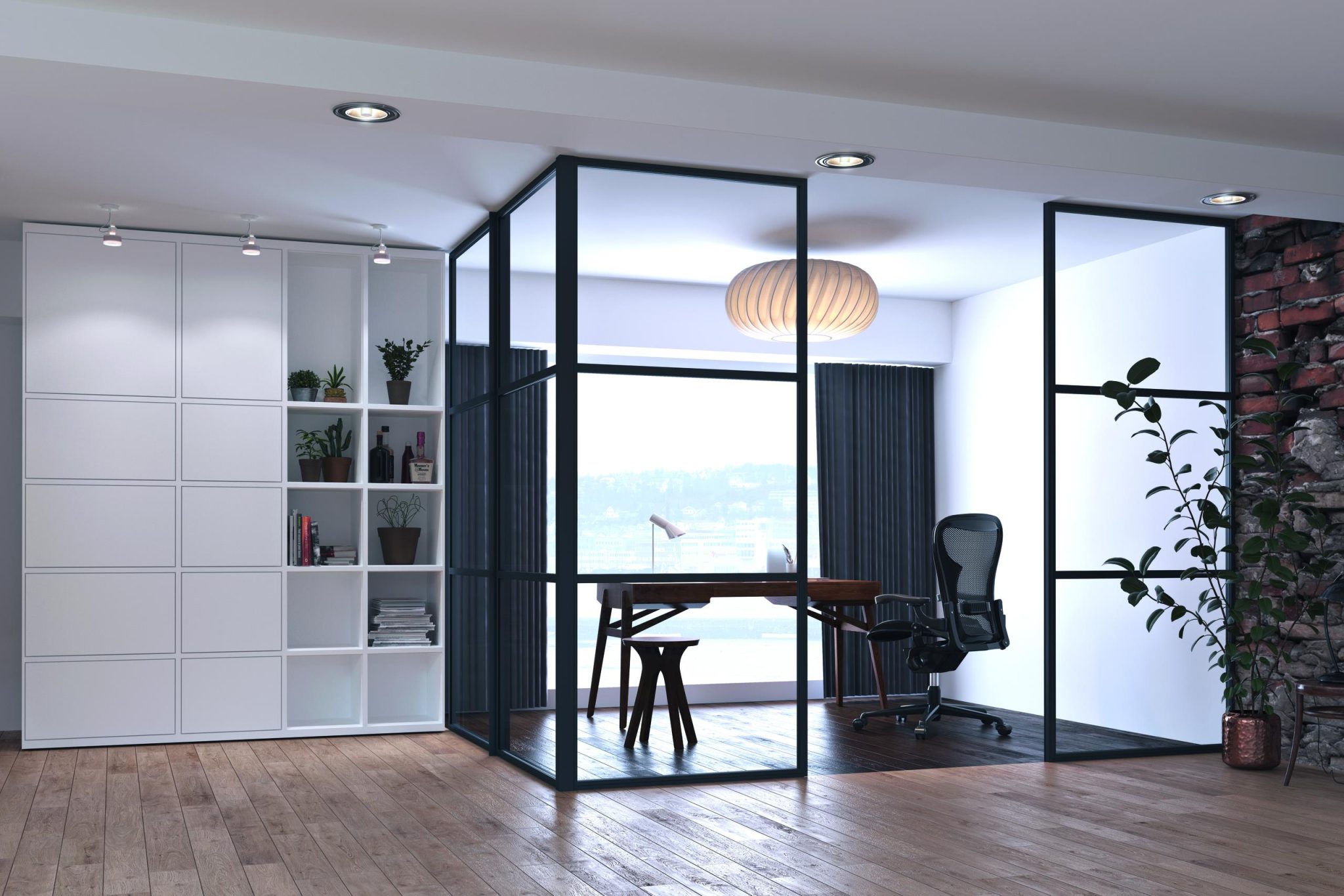 AluSpace used as a home office divider